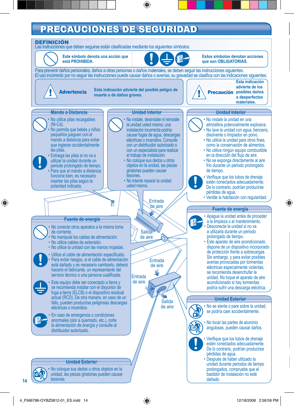 Precauciones de seguridad | Panasonic CURE18JKX User Manual | Page 2 / 8