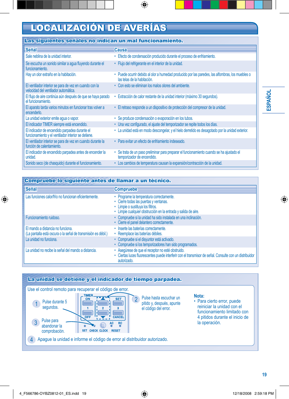 Localización de averías | Panasonic CURE18JKX User Manual | Page 7 / 8