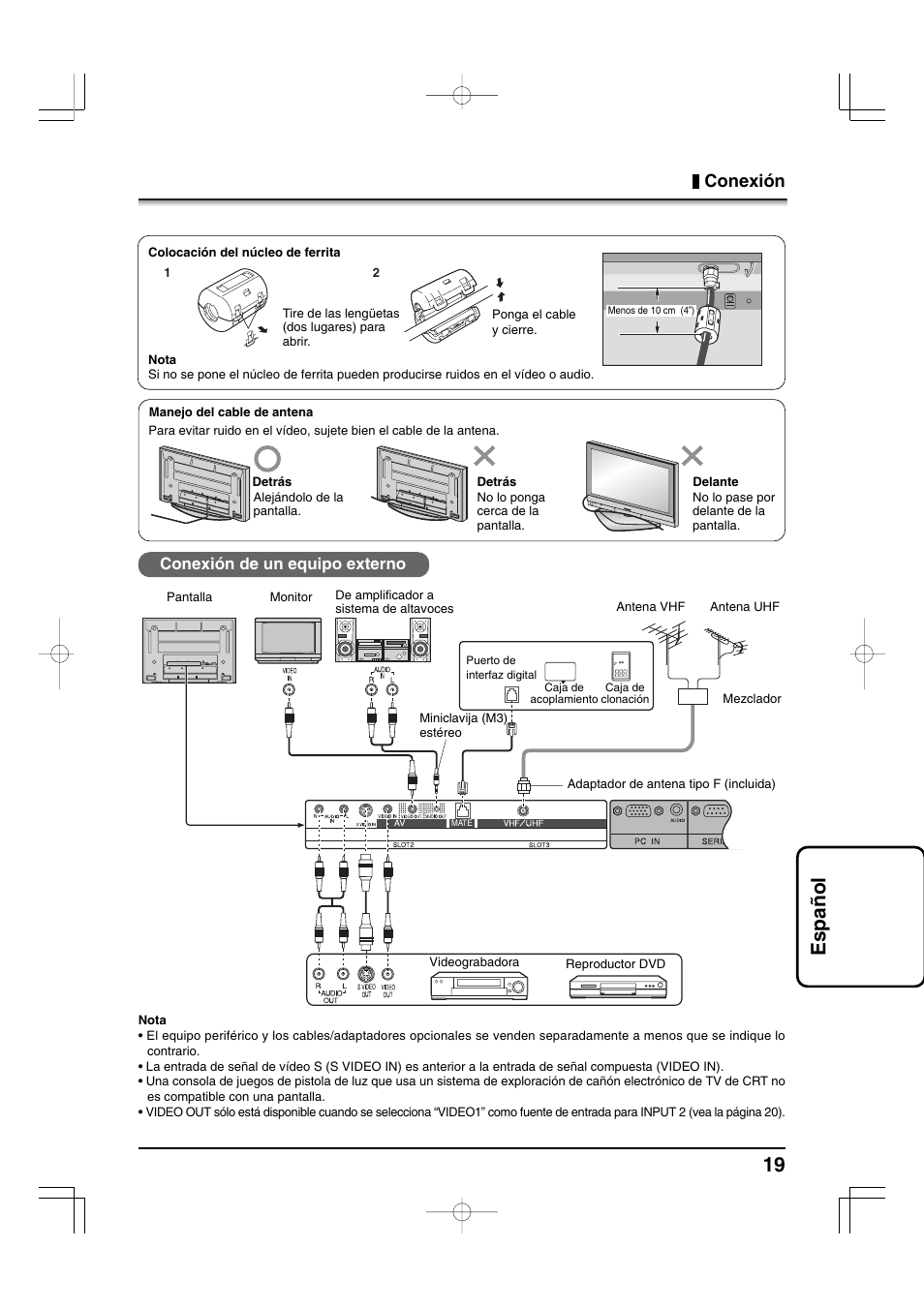 19 espa ñ ol, Conexión | Panasonic TYFB9TU User Manual | Page 19 / 32