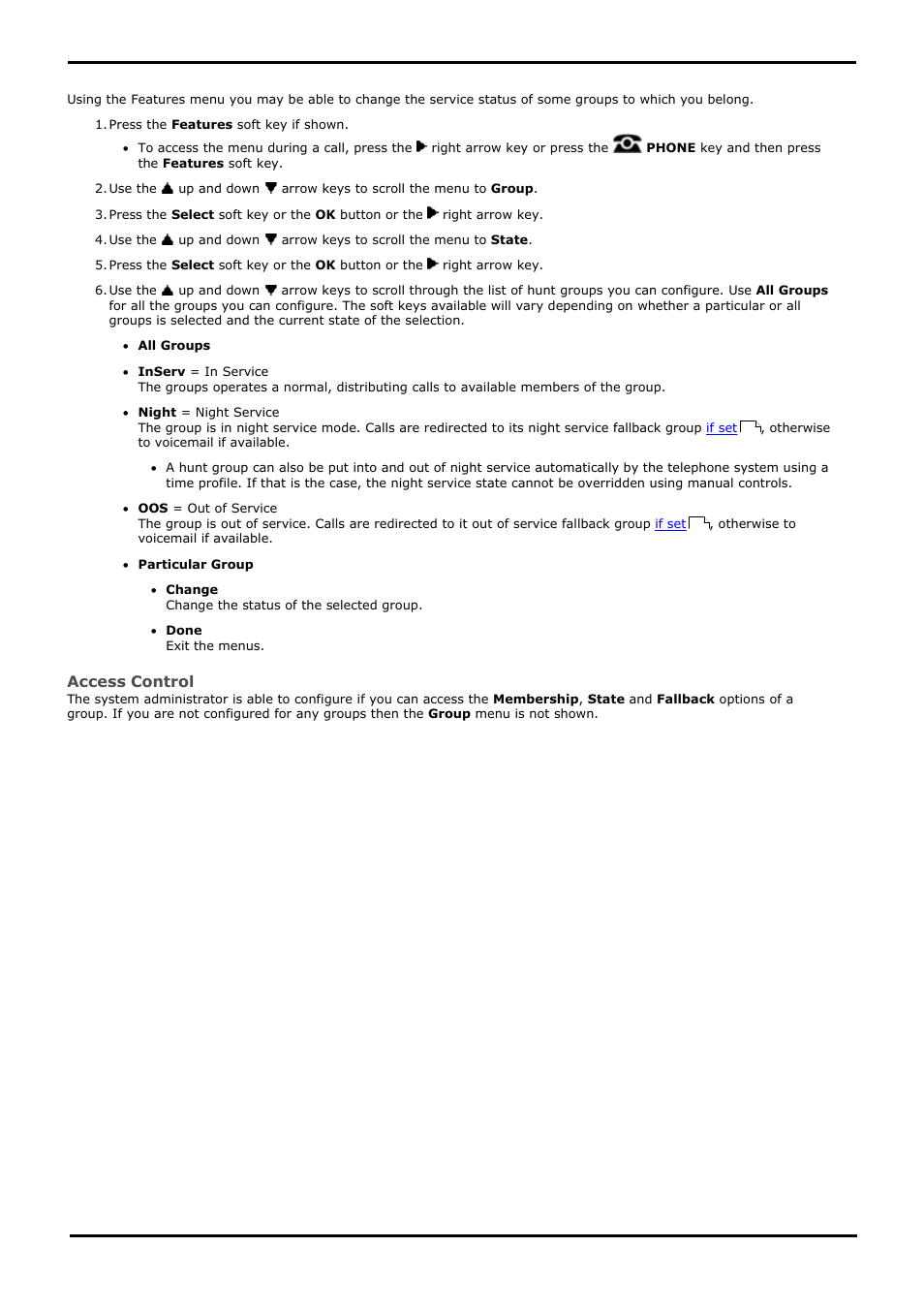 Changing the group service status (features menu) | Avaya 15-601040 User Manual | Page 111 / 188