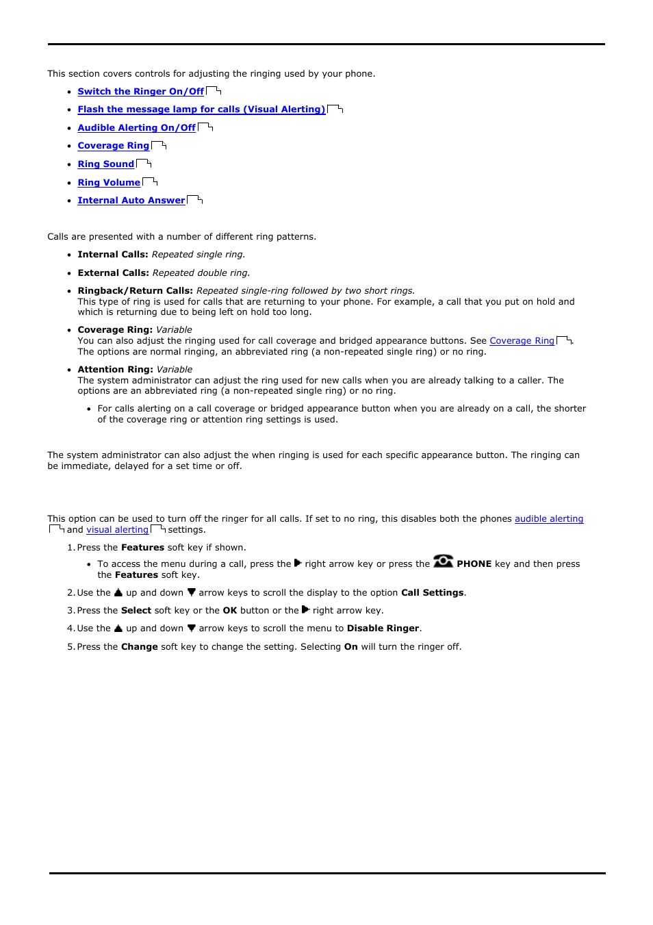 Ringer controls, Disabling the ringer, 1 disabling the ringer | Ringing, 7 ringer controls | Avaya 15-601040 User Manual | Page 131 / 188