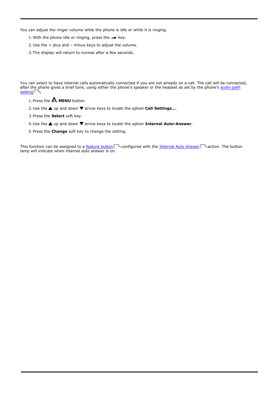 Ringer volume, Internal auto answer, 6 ringer volume | 7 internal auto answer, Ring volume | Avaya 15-601040 User Manual | Page 134 / 188