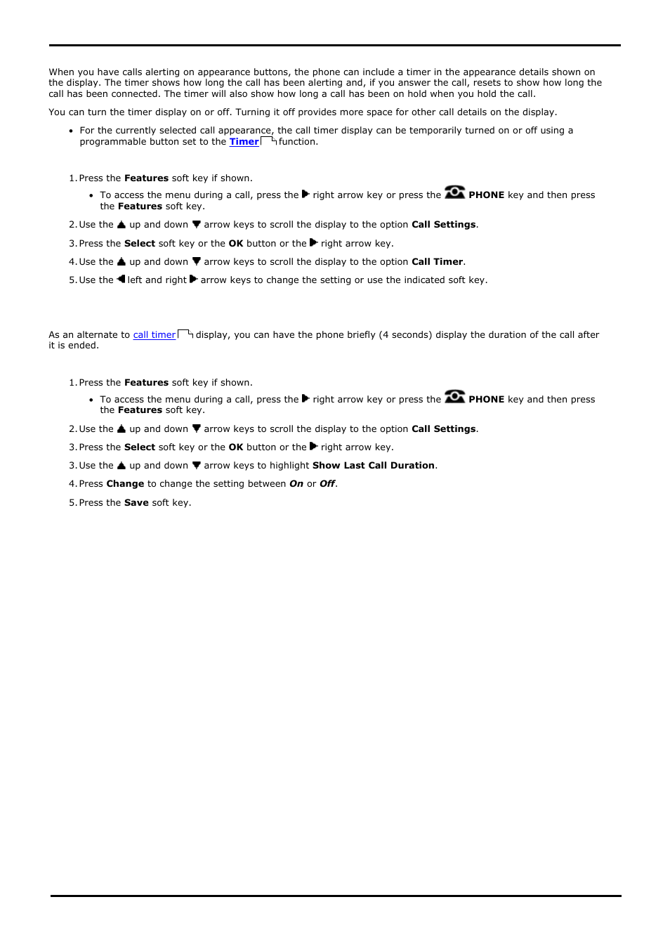 Call timer display, Last call duration display, 3 call timer display | 4 last call duration display, Call timer, Show last call duration | Avaya 15-601040 User Manual | Page 136 / 188