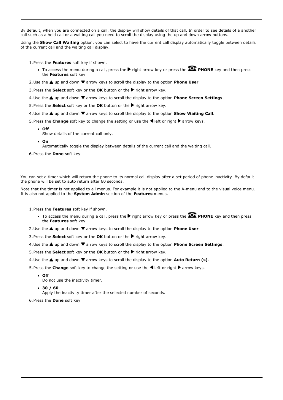 Show call waiting, Inactivity timer (auto return), 8 show call waiting | 9 inactivity timer (auto return), Exit menu timer (auto return), Show waiting calls, Exit menu inactivity timer (auto return) | Avaya 15-601040 User Manual | Page 139 / 188