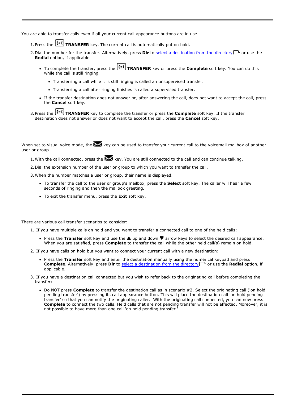 Transferring calls, Transfer to voicemail, Transferring a held call | Transfer, 1 transfer to voicemail, 2 transferring a held call | Avaya 15-601040 User Manual | Page 52 / 188