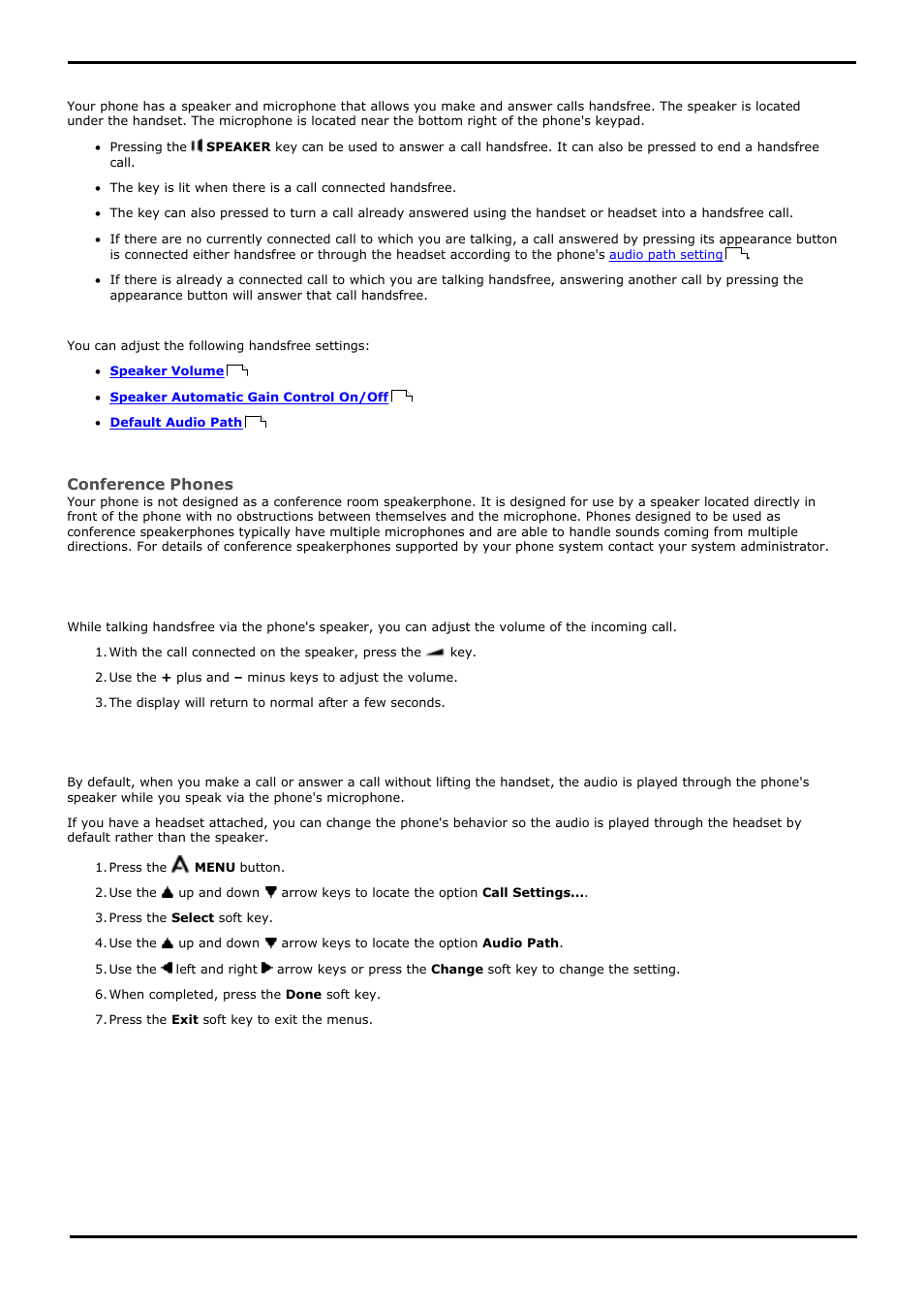 Handsfree speaker operation, Speaker volume, Default handsfree audio path | Speaker, 1 speaker volume, 2 default handsfree audio path | Avaya 15-601040 User Manual | Page 62 / 188