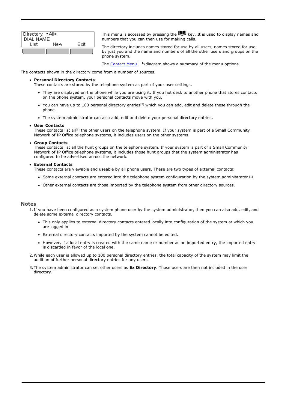 Contacts/directory, Contacts, The contacts/directory menu | Avaya 15-601040 User Manual | Page 64 / 188