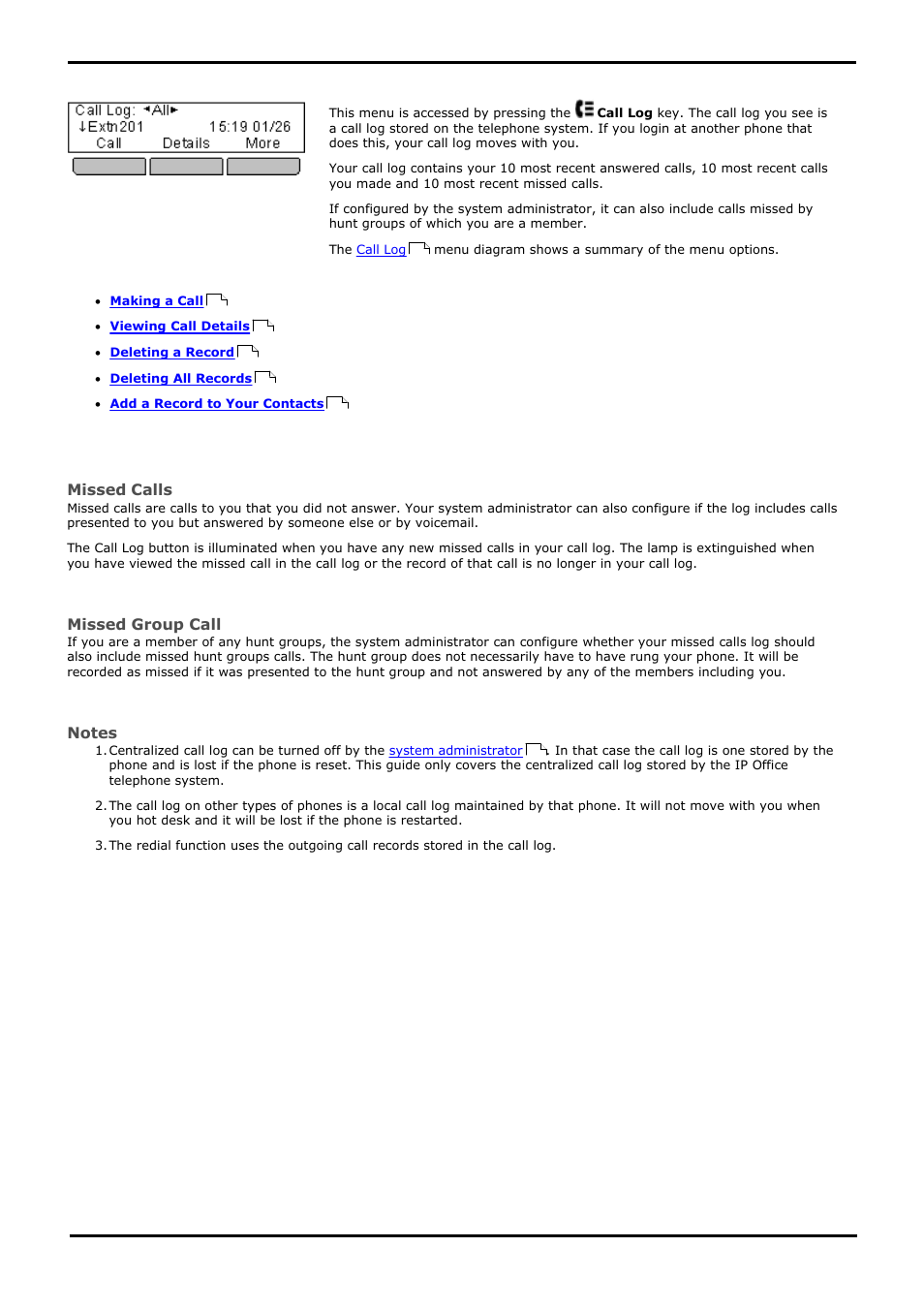 Call log, The call log menu, In your | Personal call log | Avaya 15-601040 User Manual | Page 72 / 188