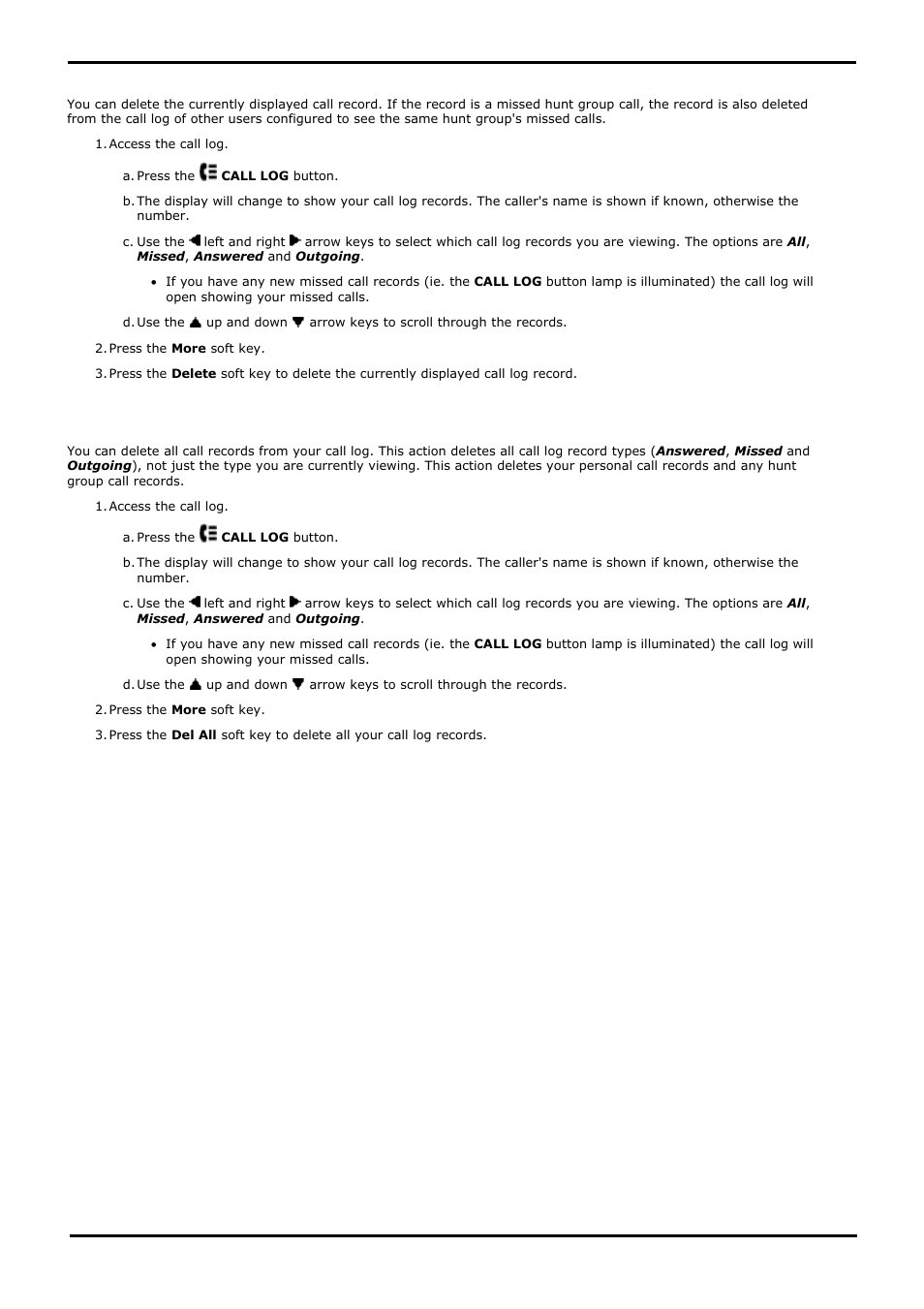 Deleting a record, Deleting all records, Delete | Del all, 4 deleting a record, 5 deleting all records | Avaya 15-601040 User Manual | Page 75 / 188