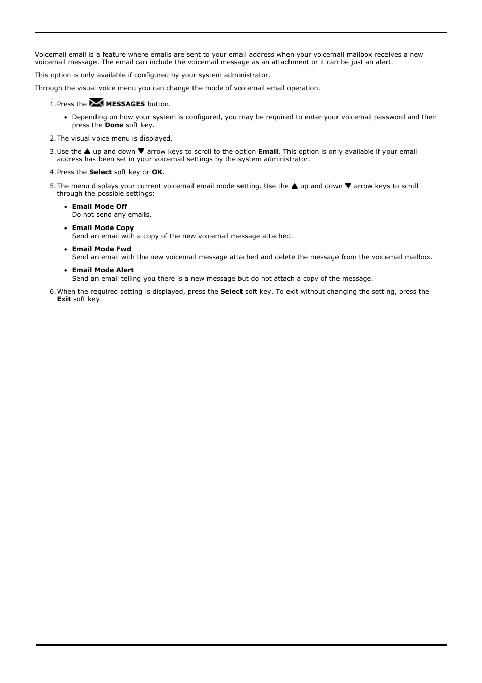Email mode, Select a voicemail email mode, 5 email mode | Avaya 15-601040 User Manual | Page 82 / 188