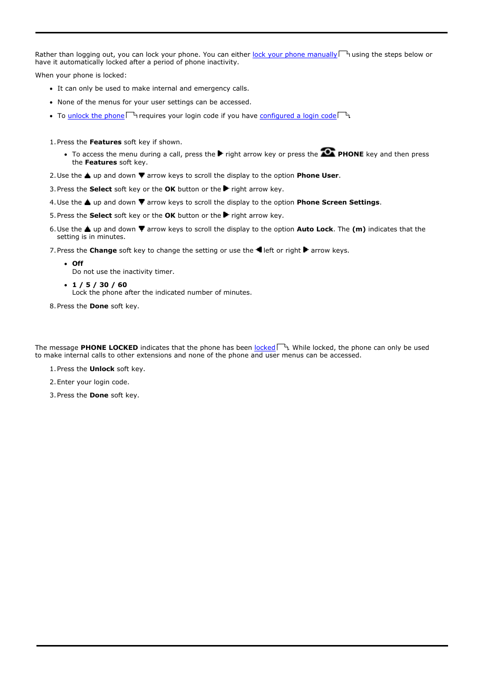 Auto lock, Unlock, 4 auto lock | 5 unlock, Automatically locked, Unlock the phone | Avaya 15-601040 User Manual | Page 89 / 188