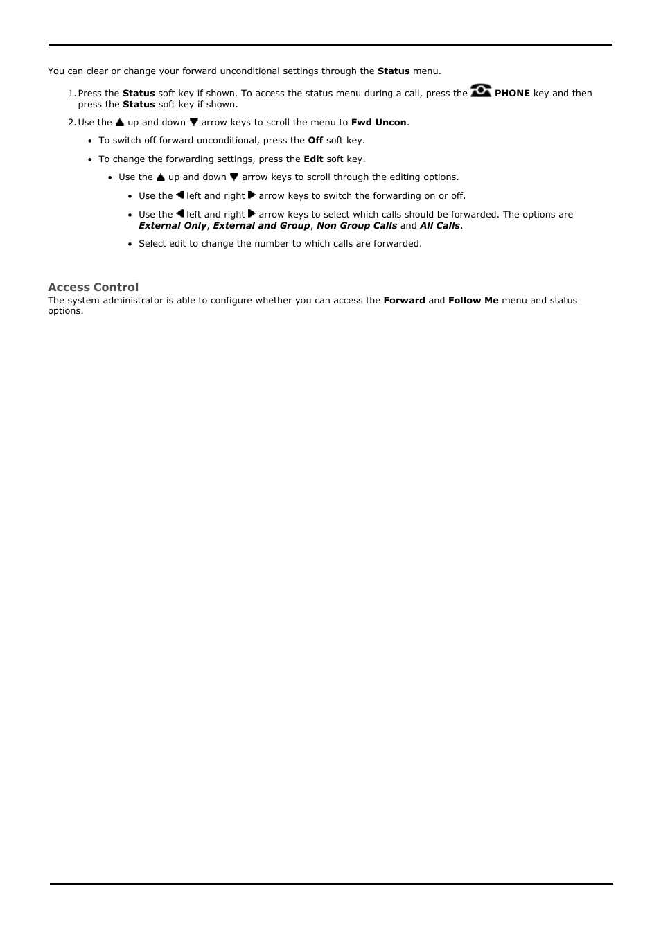 Forward unconditional (status menu), 1 forward unconditional (status menu), 5 erase options | Avaya 15-601040 User Manual | Page 98 / 188