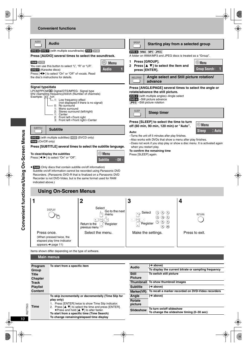 Using on-screen menus | Panasonic DVDS47 User Manual | Page 10 / 20