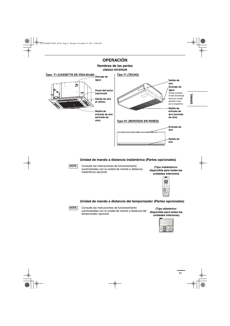 Operación | Panasonic U140PE1E5 User Manual | Page 7 / 21