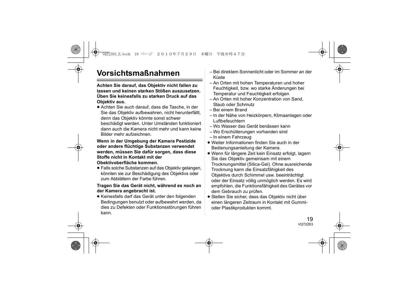 Vorsichtsmaßnahmen | Panasonic HH014E User Manual | Page 19 / 72