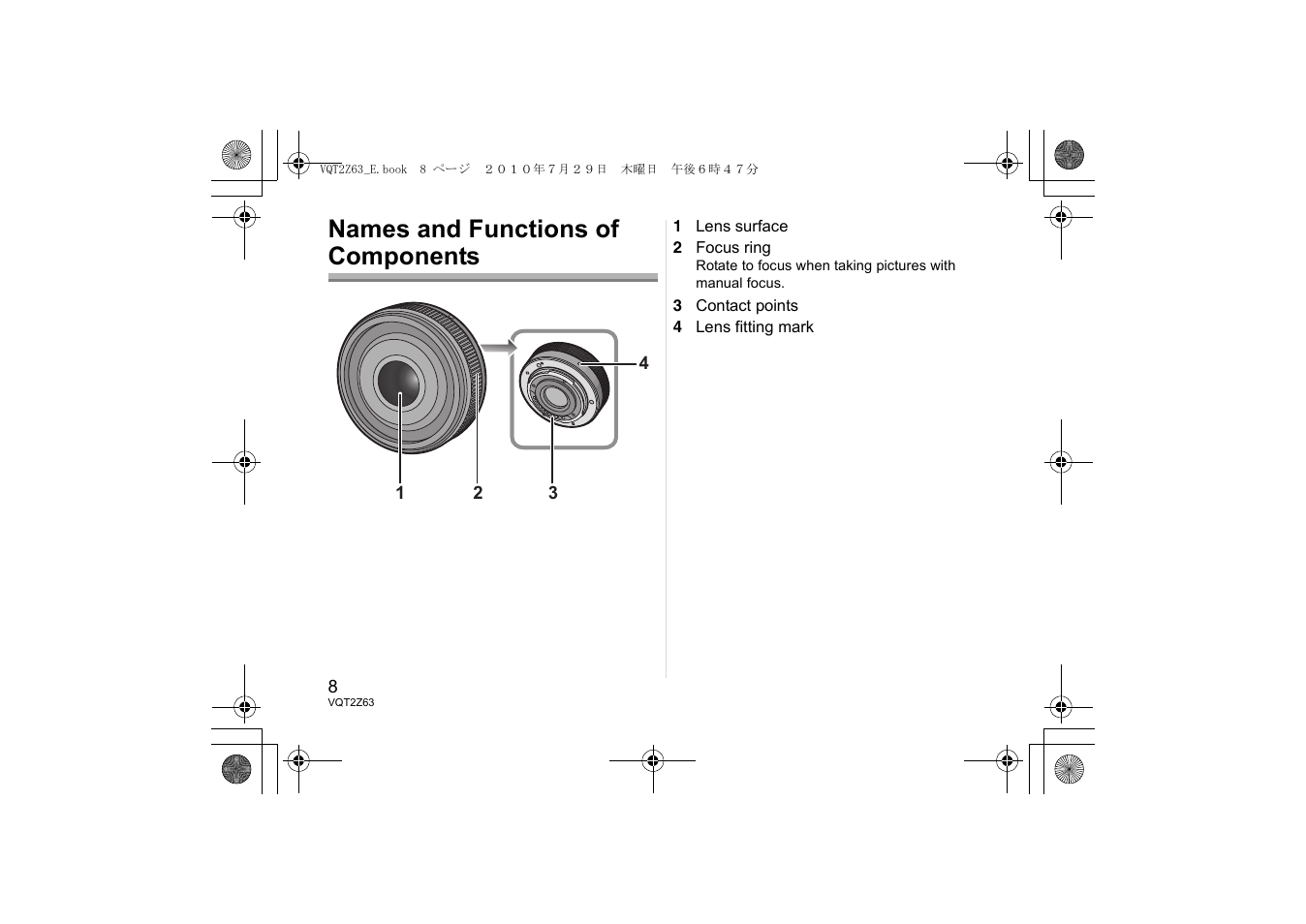 Names and functions of components | Panasonic HH014E User Manual | Page 8 / 72