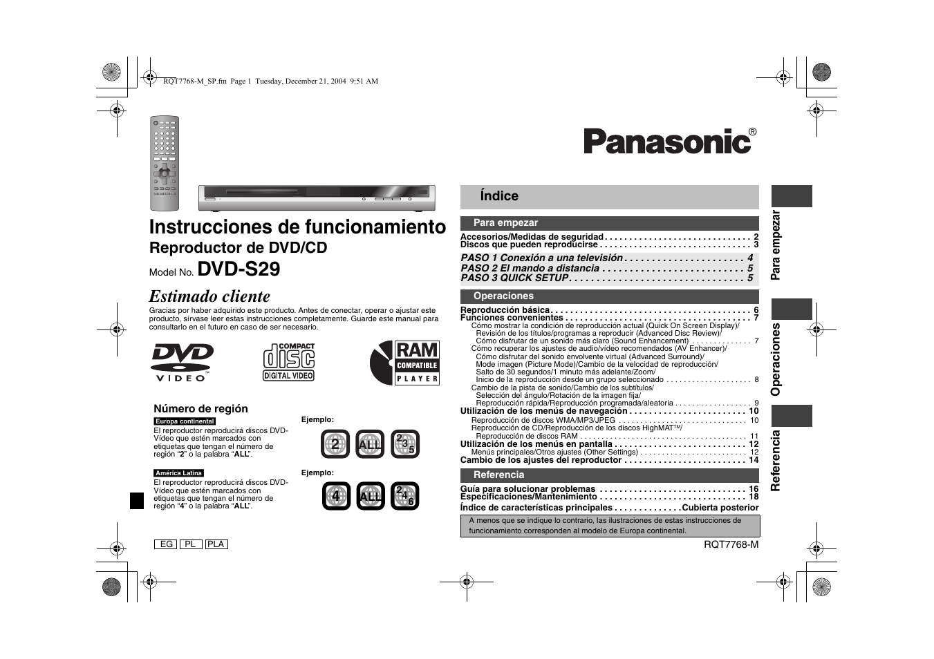 Panasonic DVDS29PL User Manual | 20 pages