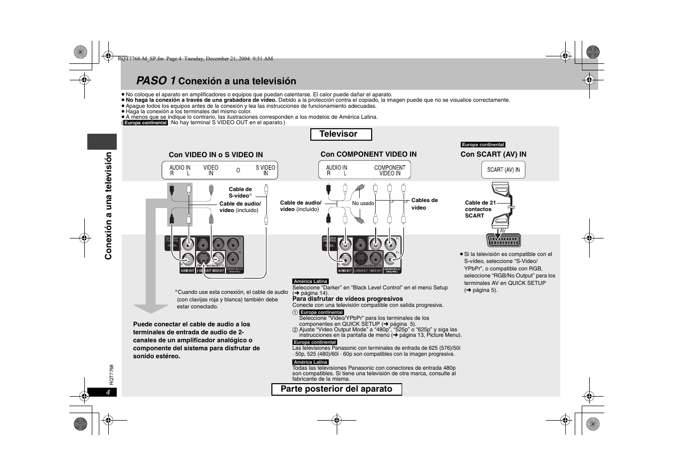 Paso 1, Conexión a una televisión, Televisor | Panasonic DVDS29PL User Manual | Page 4 / 20