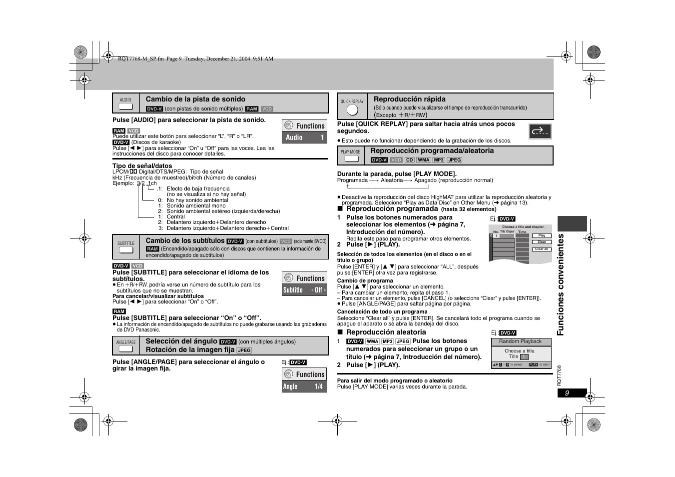 Funcione s con venien tes | Panasonic DVDS29PL User Manual | Page 9 / 20