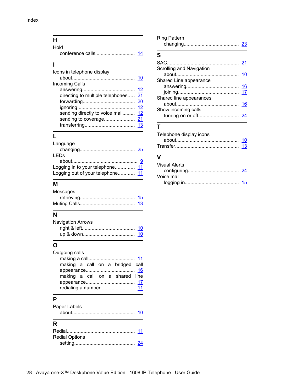 Avaya ONE-X 1608 User Manual | Page 28 / 28