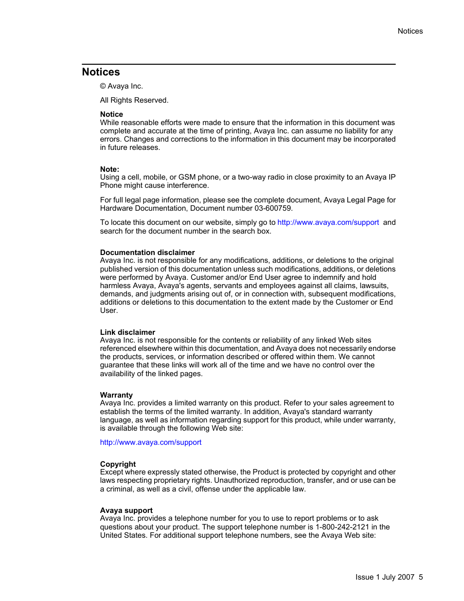 Notices | Avaya ONE-X 1608 User Manual | Page 5 / 28