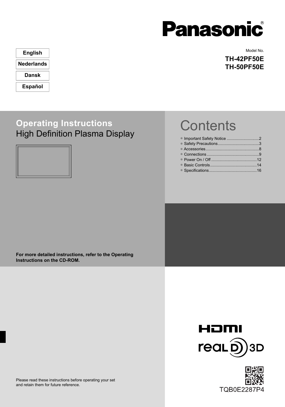 Panasonic TH50PF50E User Manual | 72 pages