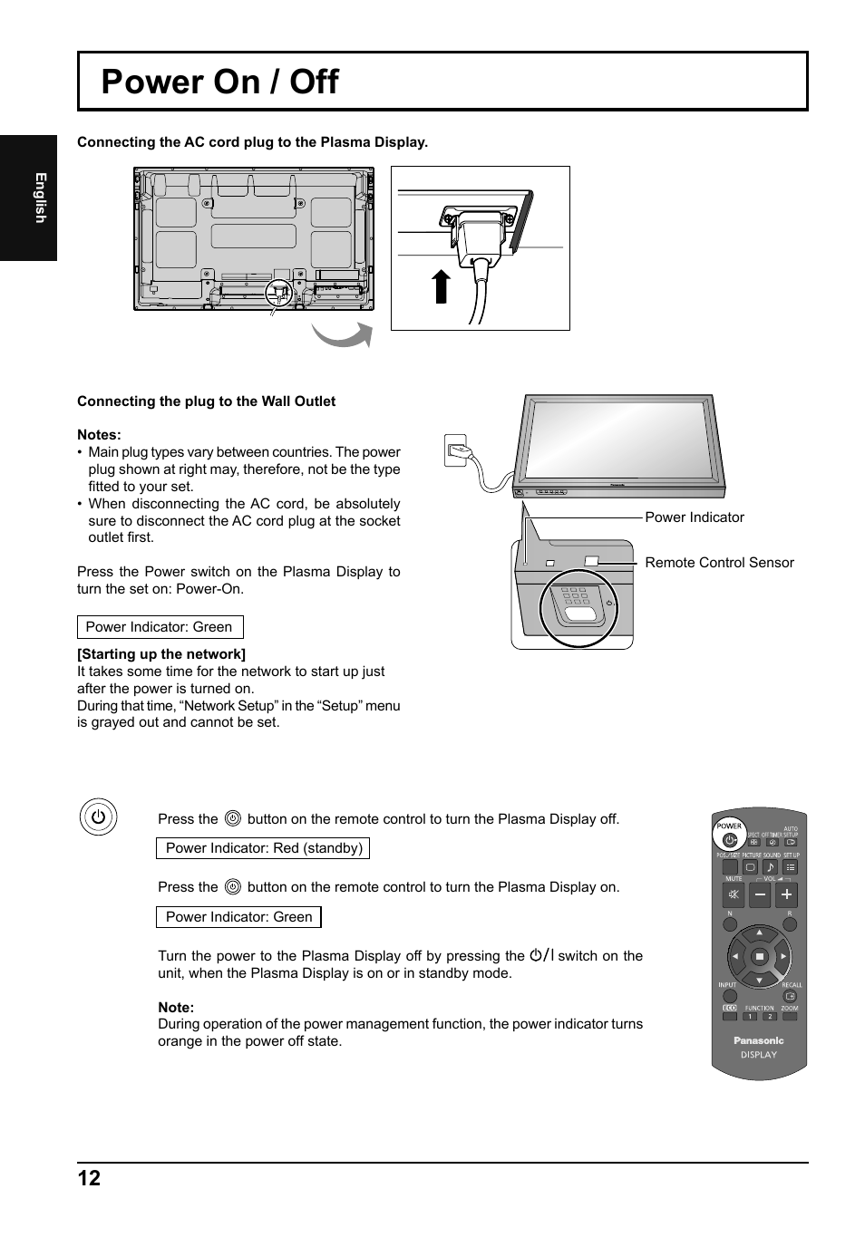 Power on / off | Panasonic TH50PF50E User Manual | Page 12 / 72