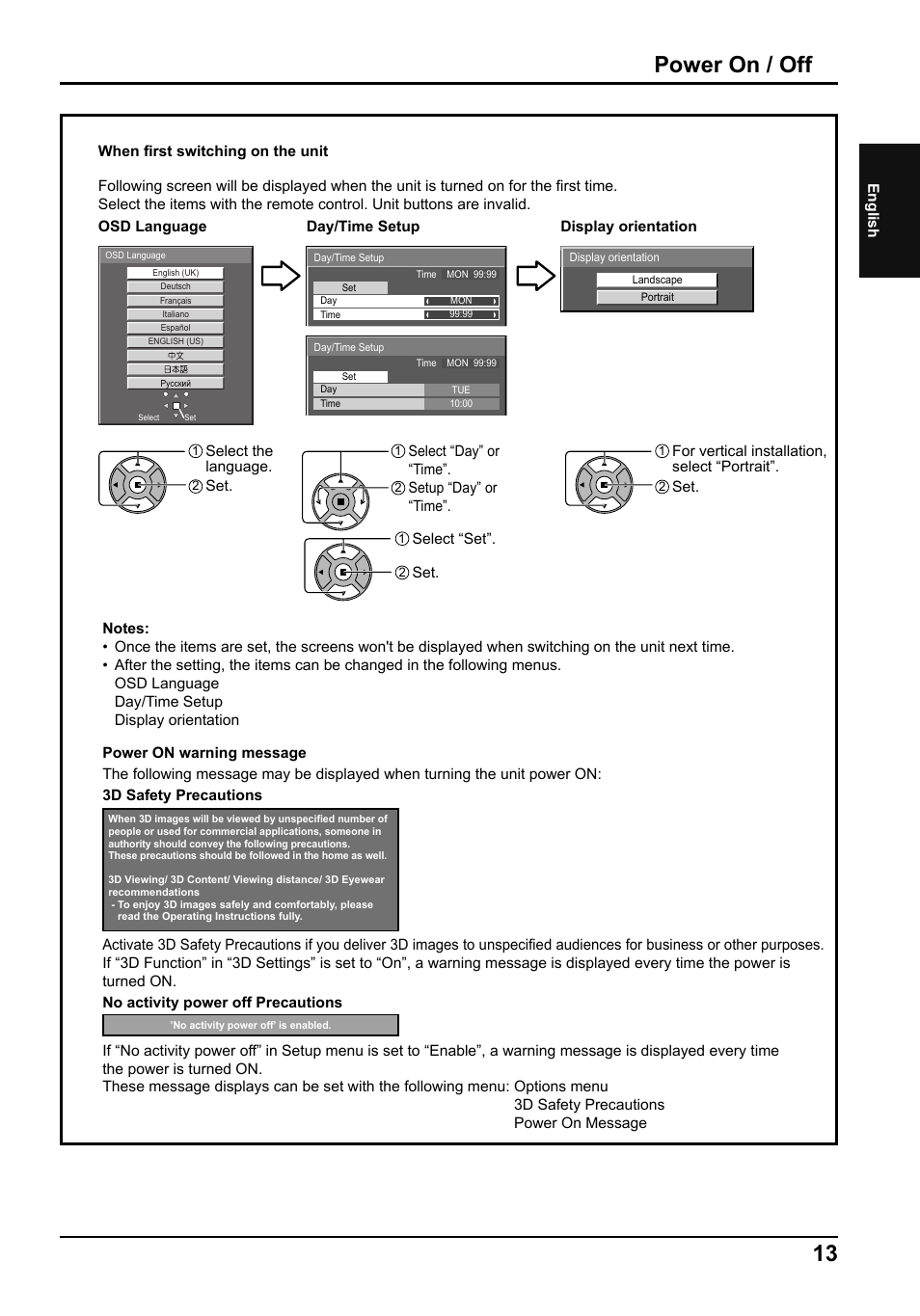 Power on / off | Panasonic TH50PF50E User Manual | Page 13 / 72