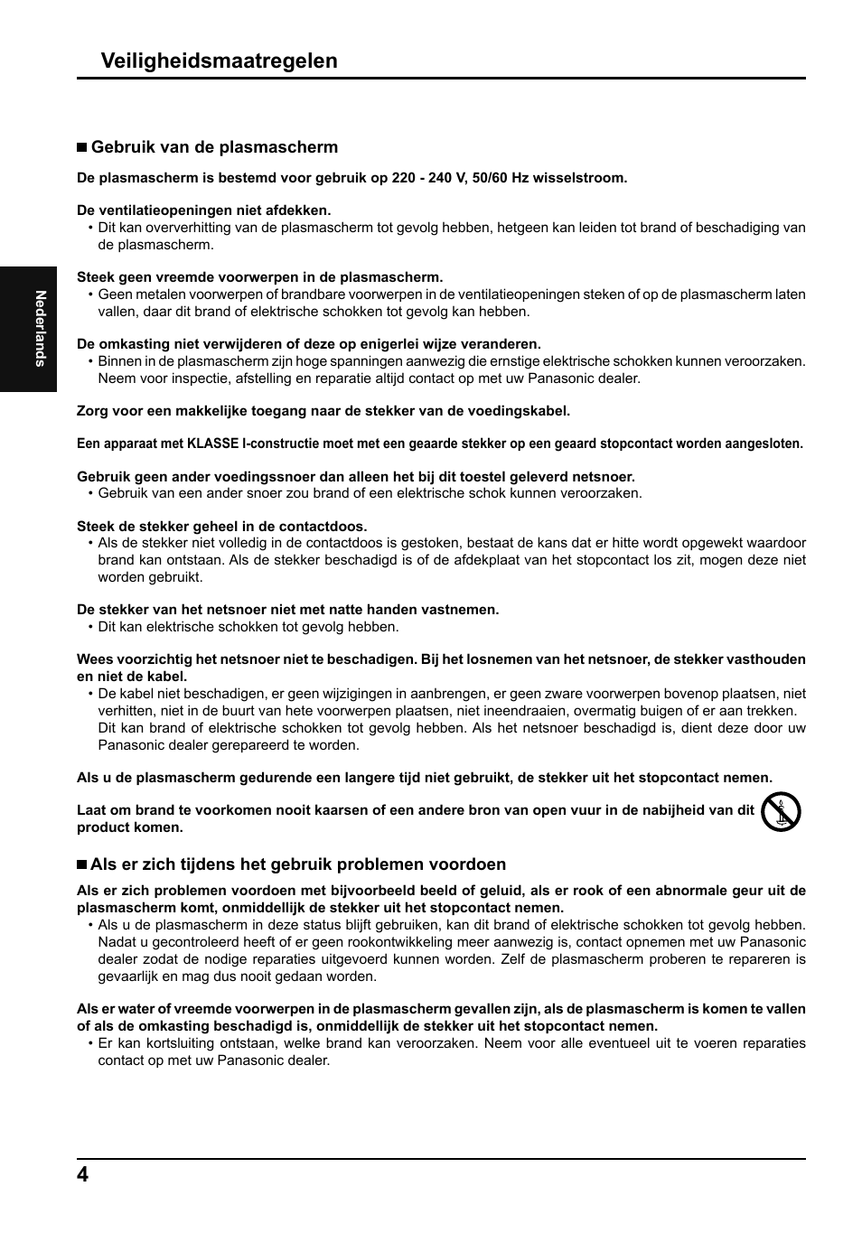 Veiligheidsmaatregelen | Panasonic TH50PF50E User Manual | Page 22 / 72