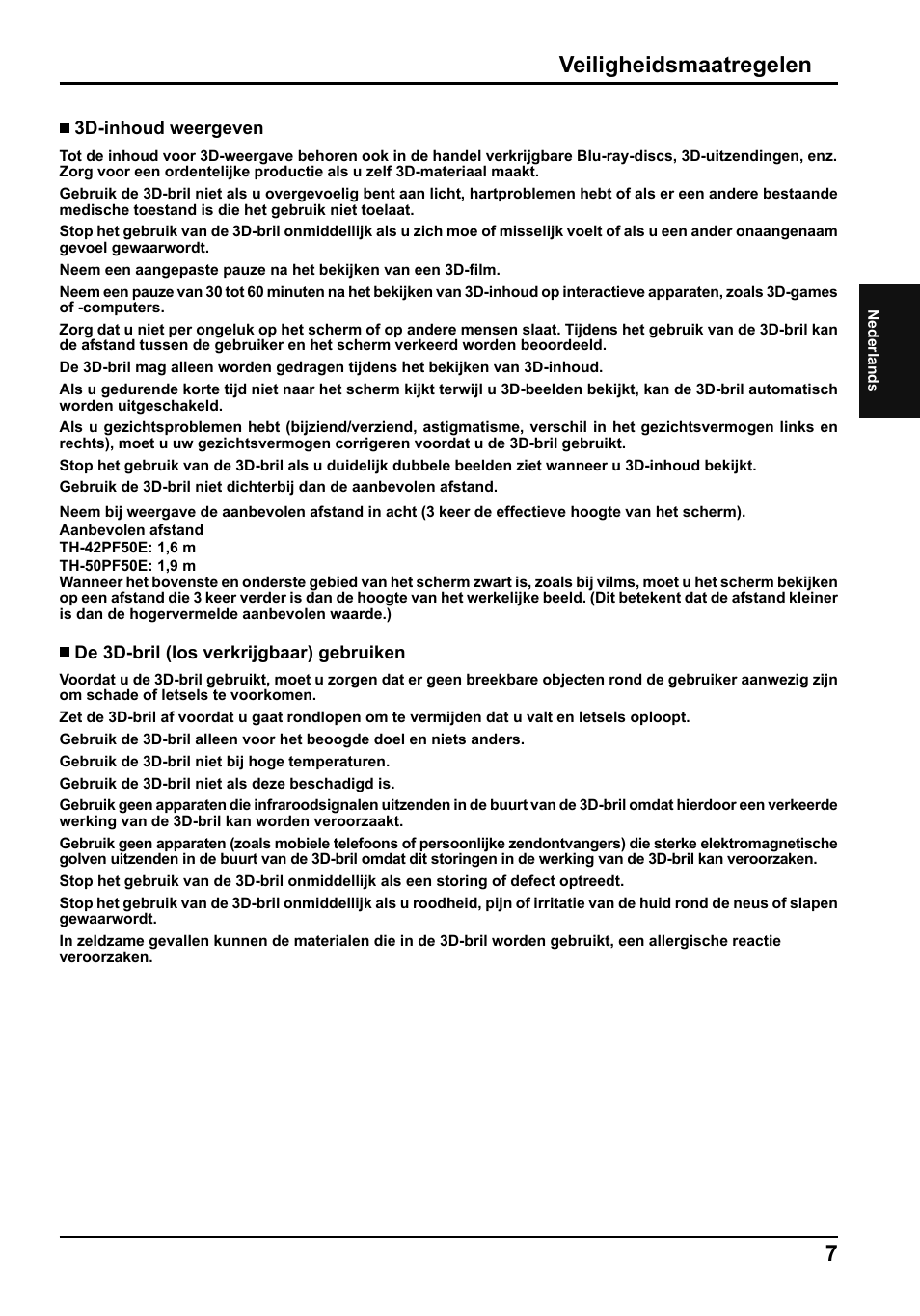 Veiligheidsmaatregelen | Panasonic TH50PF50E User Manual | Page 25 / 72