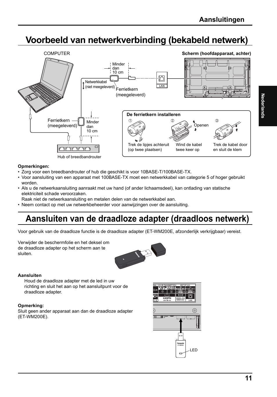 Voorbeeld van netwerkverbinding (bekabeld netwerk), Aansluitingen | Panasonic TH50PF50E User Manual | Page 29 / 72