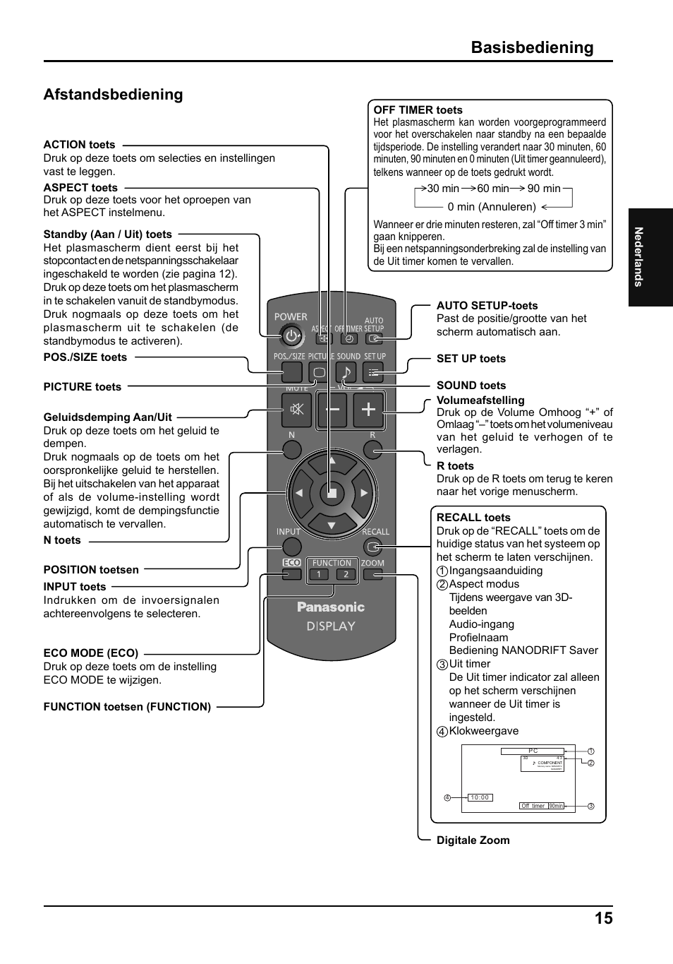 Basisbediening, Afstandsbediening | Panasonic TH50PF50E User Manual | Page 33 / 72