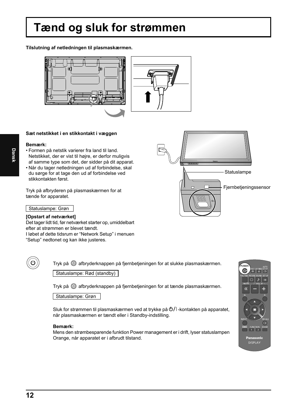 Tænd og sluk for strømmen | Panasonic TH50PF50E User Manual | Page 48 / 72