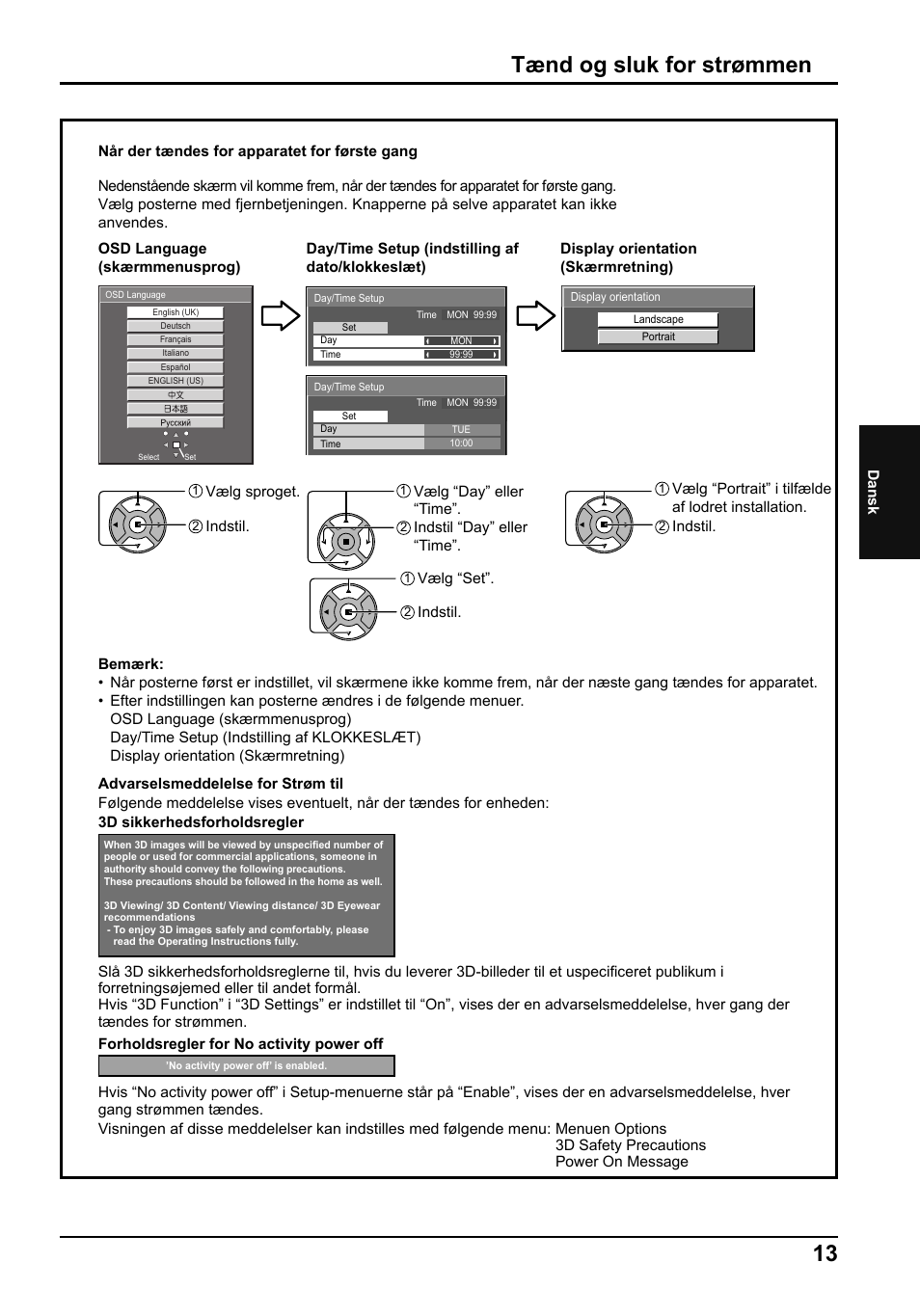 Tænd og sluk for strømmen | Panasonic TH50PF50E User Manual | Page 49 / 72