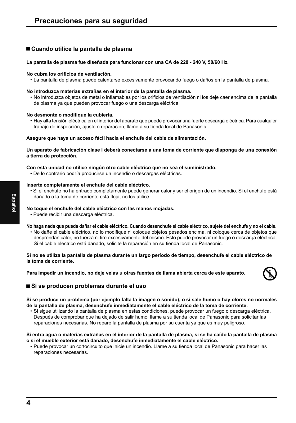 Precauciones para su seguridad | Panasonic TH50PF50E User Manual | Page 58 / 72