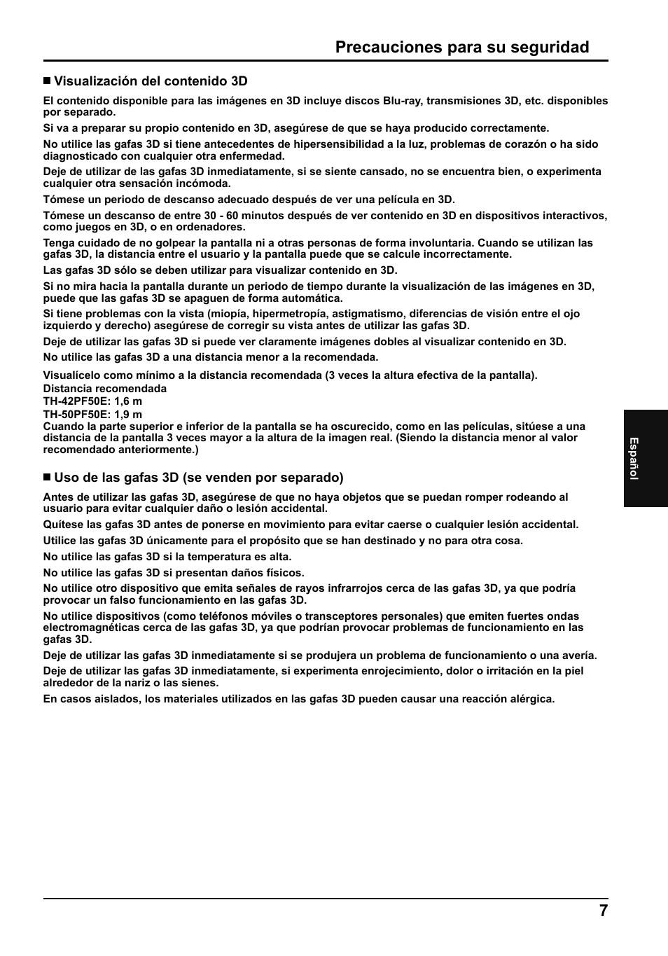 Precauciones para su seguridad | Panasonic TH50PF50E User Manual | Page 61 / 72