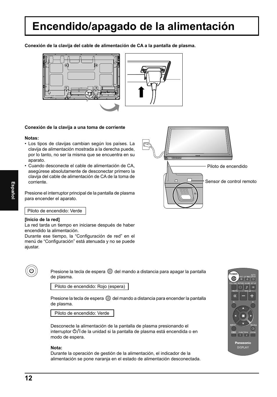 Encendido/apagado de la alimentación | Panasonic TH50PF50E User Manual | Page 66 / 72