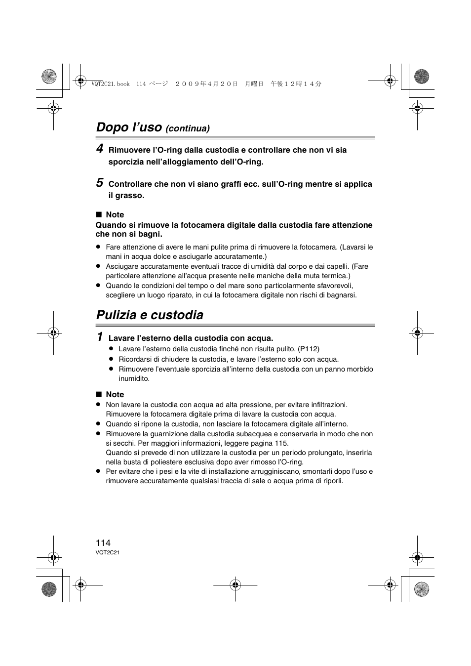 Dopo l’uso, Pulizia e custodia 1 | Panasonic DMWMCTZ7 User Manual | Page 114 / 184