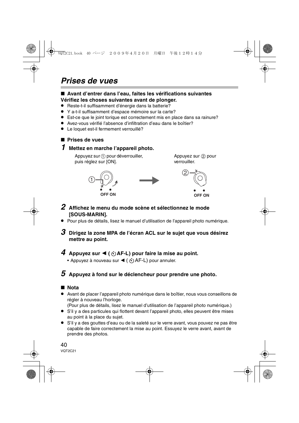 Prises de vues | Panasonic DMWMCTZ7 User Manual | Page 40 / 184