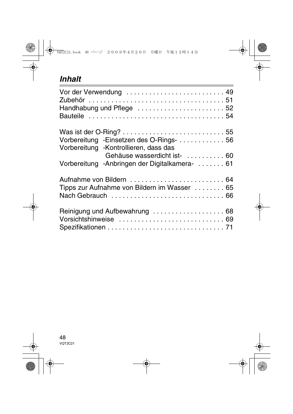 Inhalt | Panasonic DMWMCTZ7 User Manual | Page 48 / 184