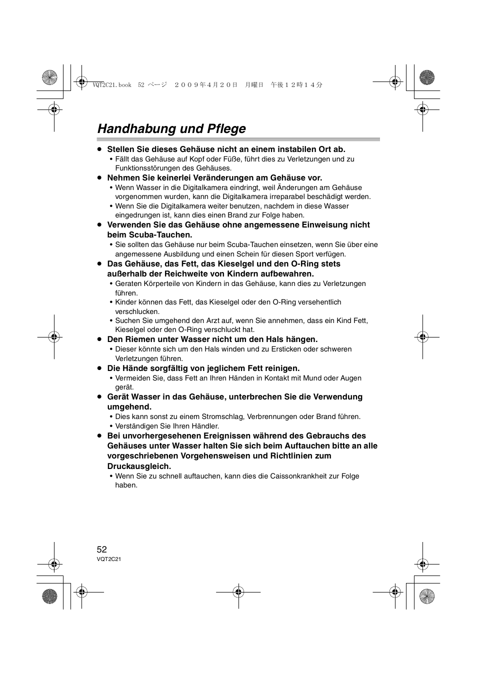 Handhabung und pflege | Panasonic DMWMCTZ7 User Manual | Page 52 / 184