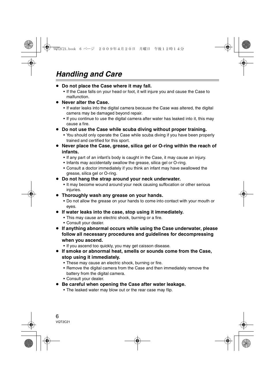 Handling and care | Panasonic DMWMCTZ7 User Manual | Page 6 / 184