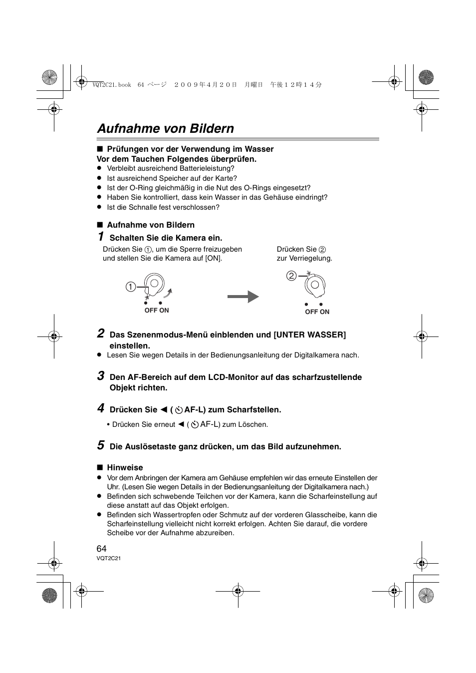 Aufnahme von bildern | Panasonic DMWMCTZ7 User Manual | Page 64 / 184
