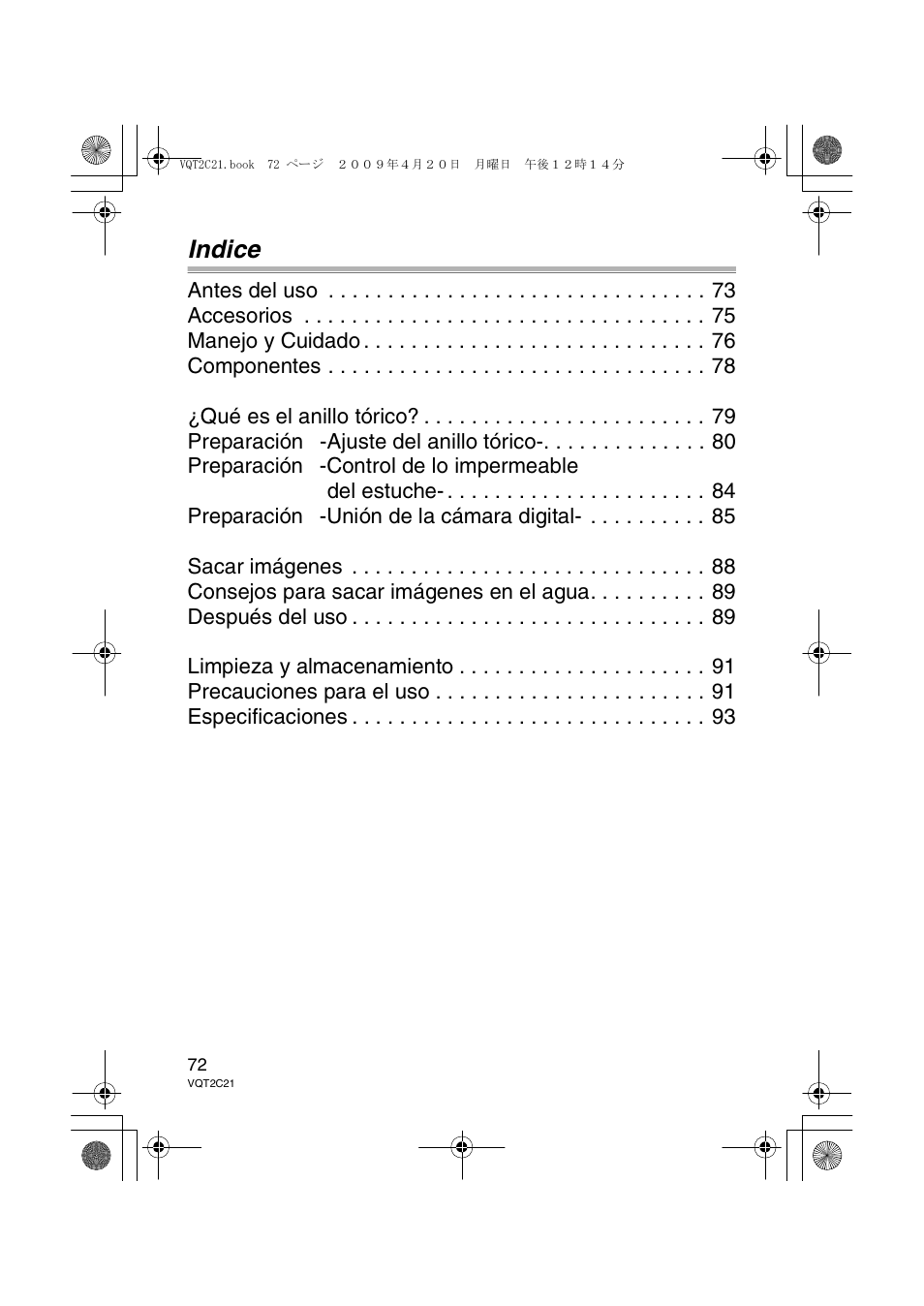 Indice | Panasonic DMWMCTZ7 User Manual | Page 72 / 184