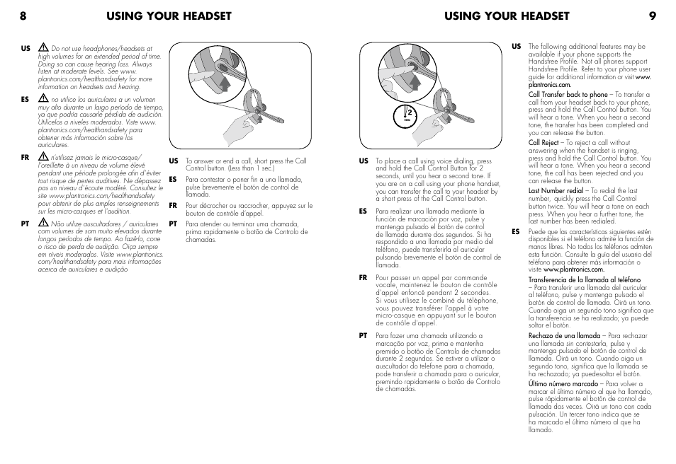 Using your headset 8 9 using your headset | Avaya ABT-35H User Manual | Page 5 / 8