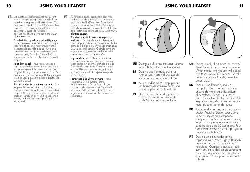 Using your headset 10 11, Using your headset | Avaya ABT-35H User Manual | Page 6 / 8