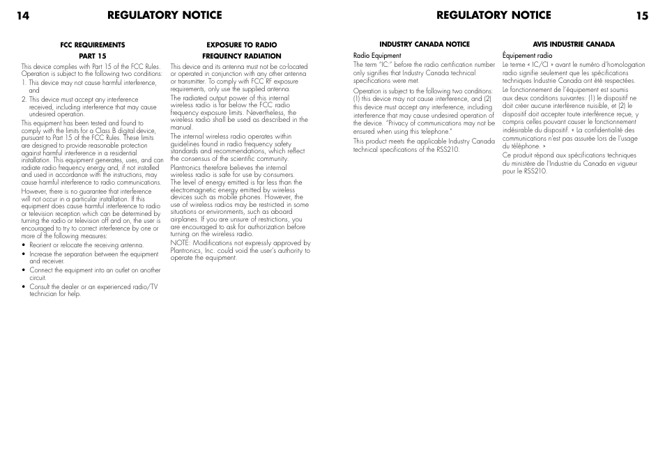 Regulatory notice 14 15, Regulatory notice | Avaya ABT-35H User Manual | Page 8 / 8