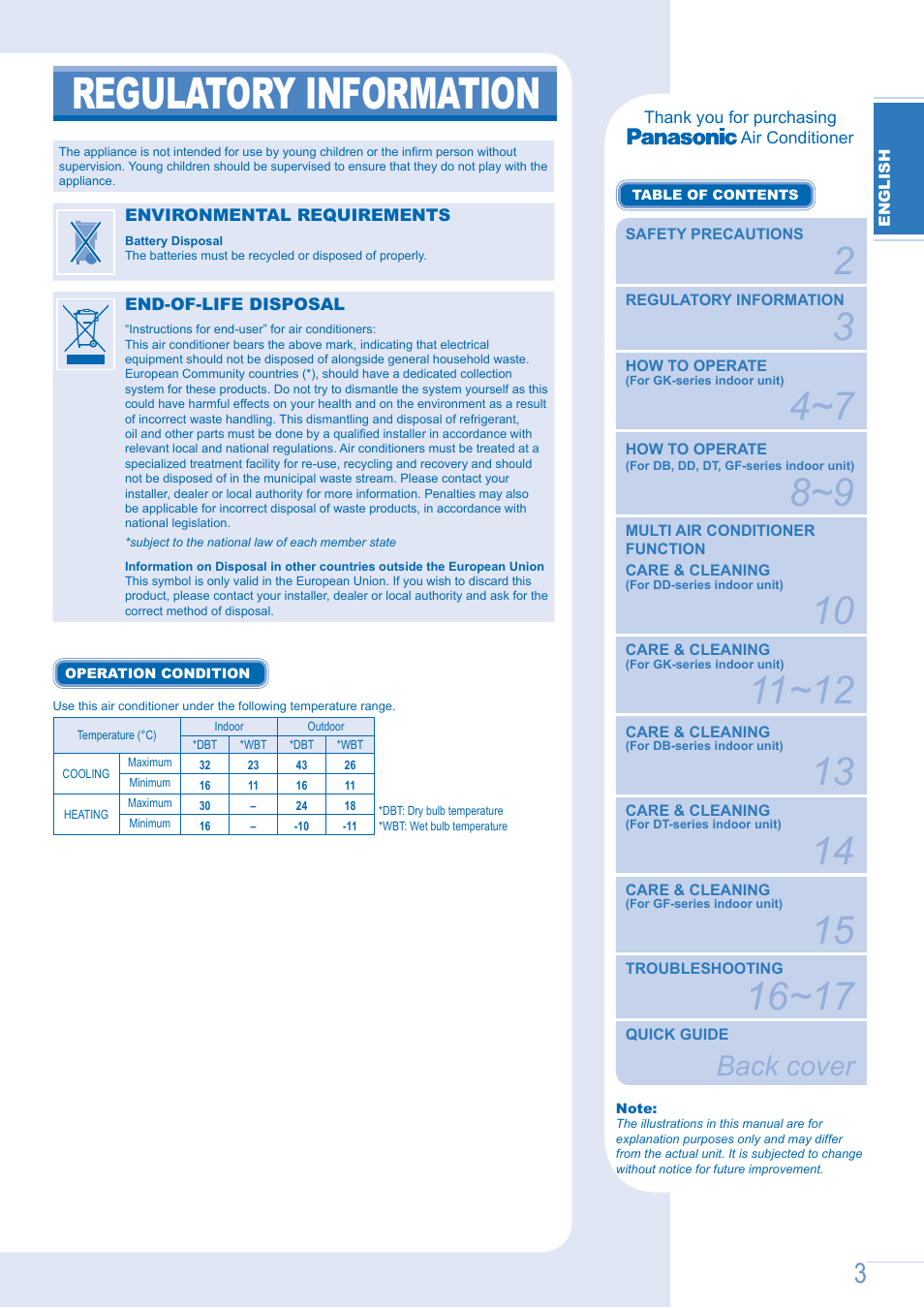 Regulatory information, Back cover | Panasonic CSE9GFEW User Manual | Page 3 / 68