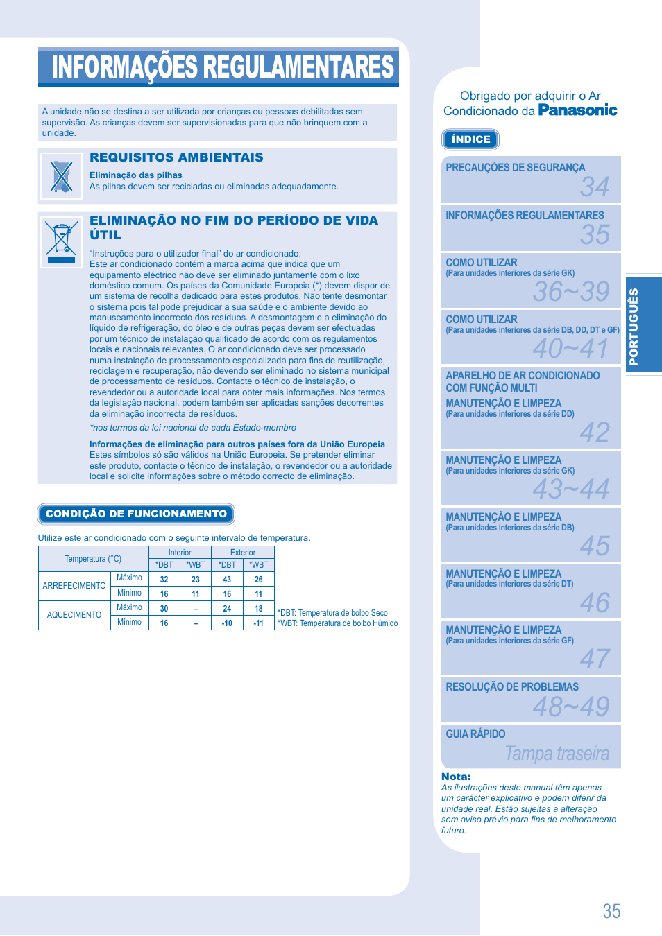 Informações regulamentares, Tampa traseira | Panasonic CSE9GFEW User Manual | Page 35 / 68