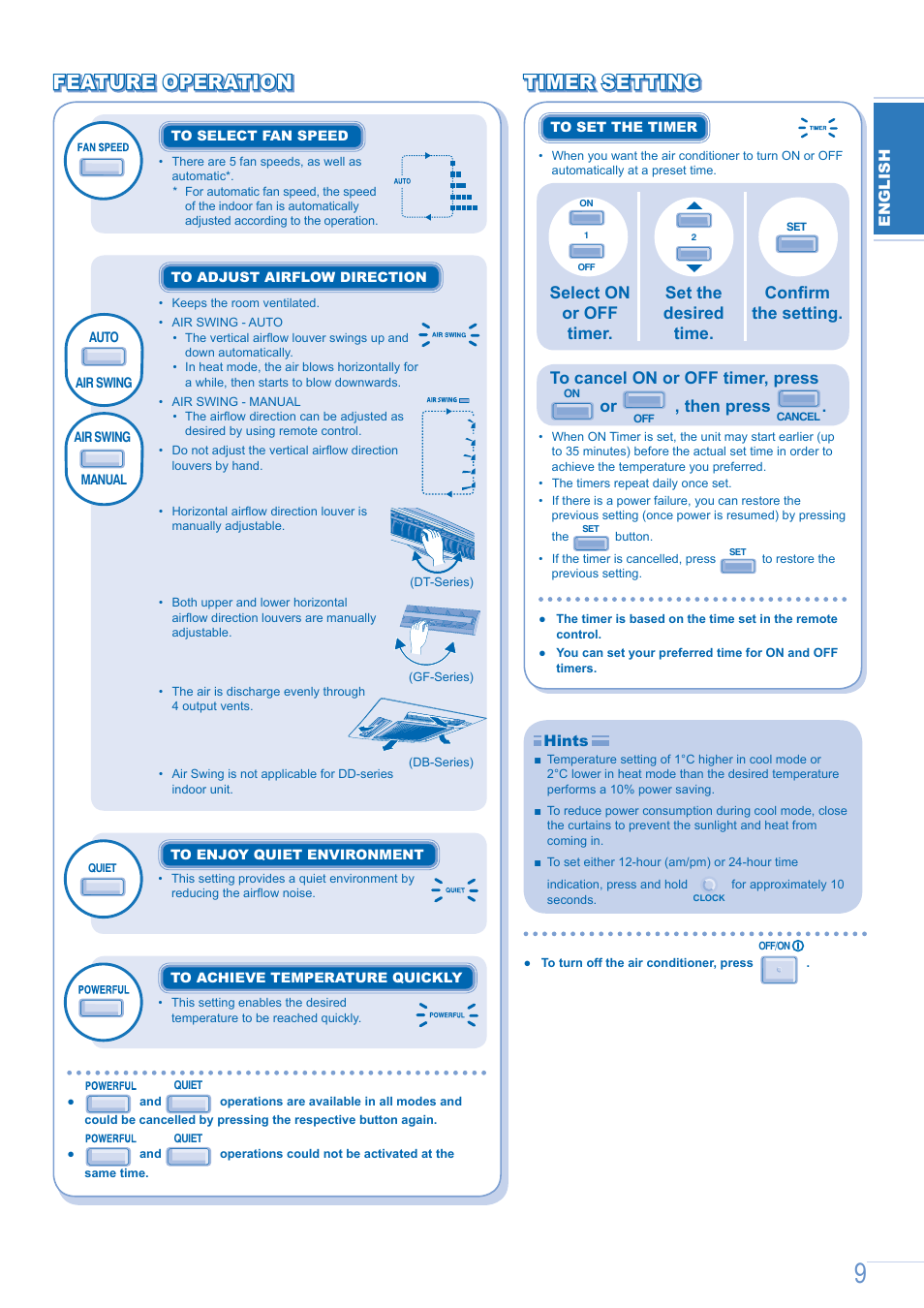 Feature operation, Then press | Panasonic CSE9GFEW User Manual | Page 9 / 68